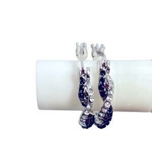 Cubic Zirconia Decor Hoop Earrings Two Tone Rhinestone Panel Ladies Earrings